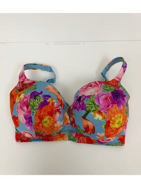 Cacique 34I Bra Blue Floral Lightly Lined Balconette Underwire Back Close